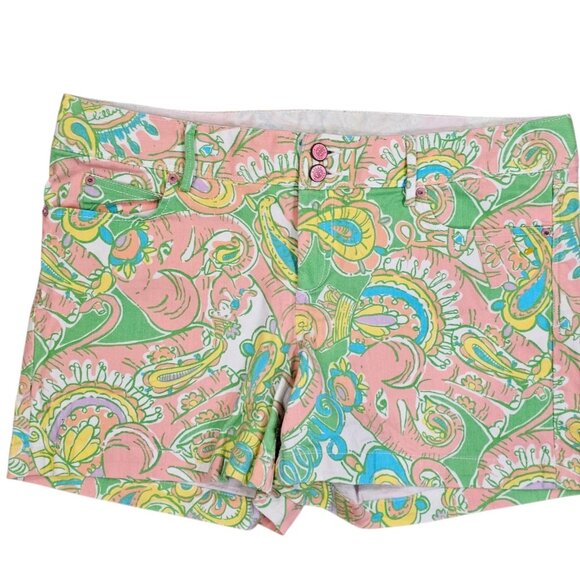 LILLY PULITZER Paisley Print Clifton Denim Shorts Sz 14 Elephant Monkey Stretch - Picture 10 of 10